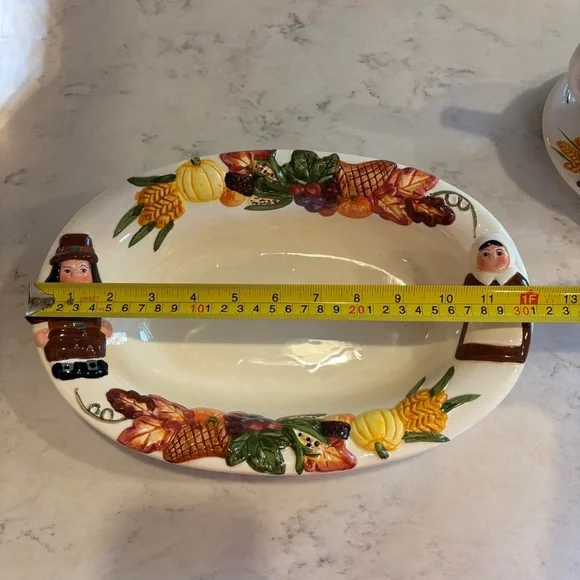 Publix The Pilgrim Pair Thanksgiving Serving Bowl Gravy Boat Platter Dish Plate - Picture 7 of 14
